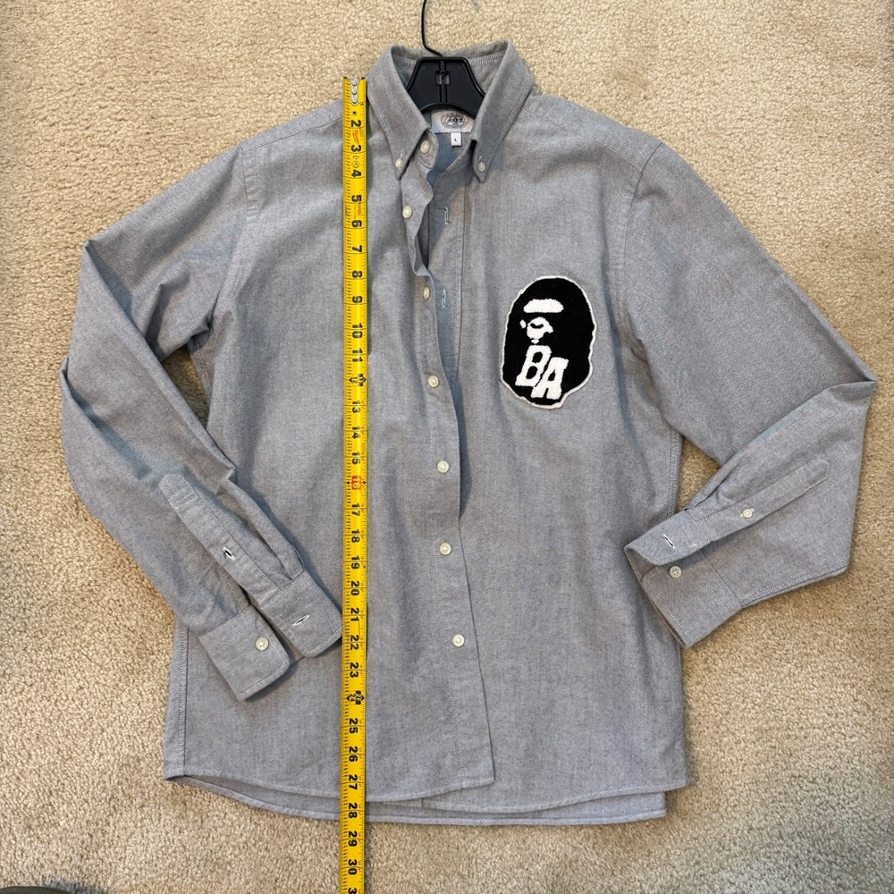 Bape Gray Button-Down Shirt with Logo Patch